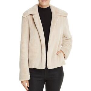 THEORY Beige Luxe Faux Rabbit Fur Portrait Neck Jacket